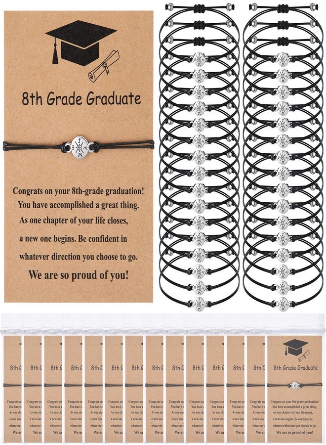 تونديامو مجموعة تونديمو من 30 قطعة من أساور التخرج لعام 2025، هدايا تخرج بالجملة، أساور صداقة للمسافات البعيدة مع بطاقة وحقيبة من الأورجانزا، هدايا لخريجي الجامعات والمدارس الثانوية (نمط البوصلة، الصف الثامن). - Image 1