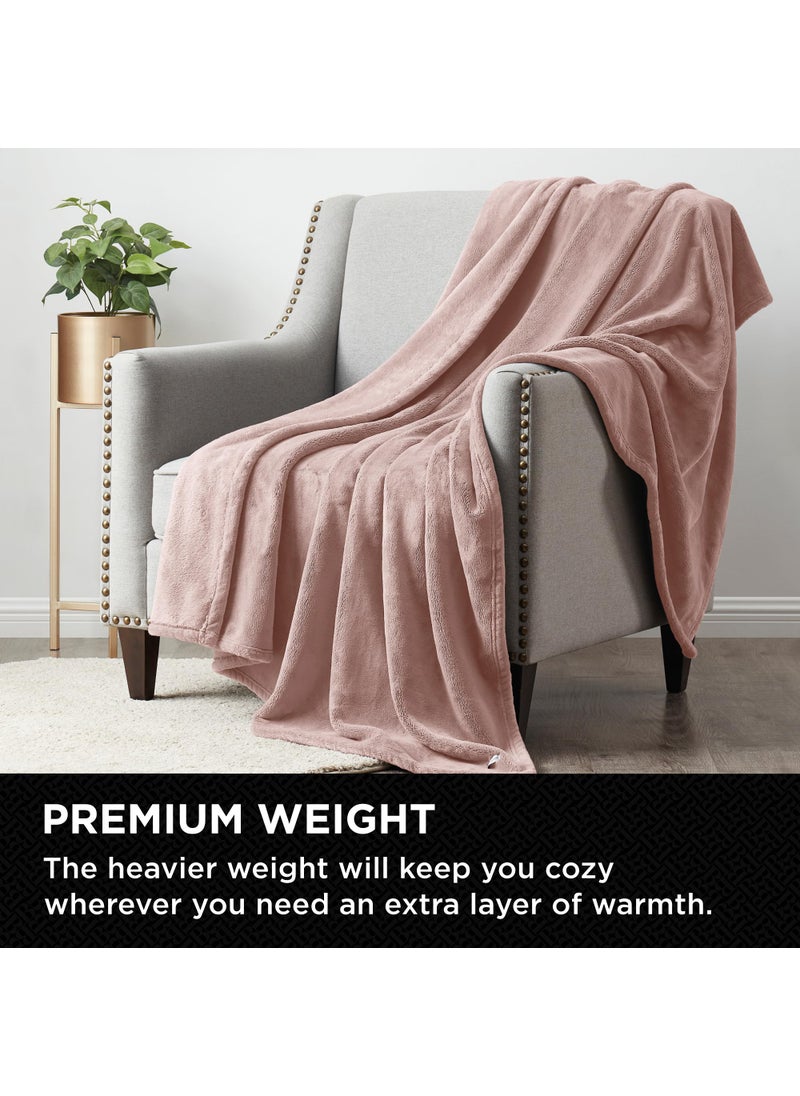 Brookstone Nap Plush Throw Blanket for Couch | Warm & Super Soft Blanket with Unmatched Heavy  Dense  and Ultra-Comfy Throw | Luxurious Drape  for Mom  Cozying Up on a Sofa Chair | Blush