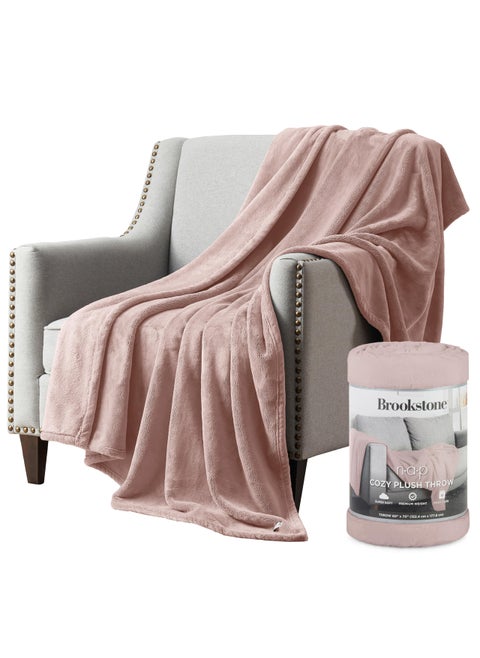 Brookstone Nap Plush Throw Blanket for Couch | Warm & Super Soft Blanket with Unmatched Heavy  Dense  and Ultra-Comfy Throw | Luxurious Drape  for Mom  Cozying Up on a Sofa Chair | Blush