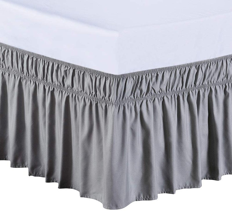 MEILA Wrap Around Bed Skirt Three Fabric Sides Elastic Dust Ruffled 14 Inch Tailored DropEasy to Install Fade ResistantGrey TwinFull