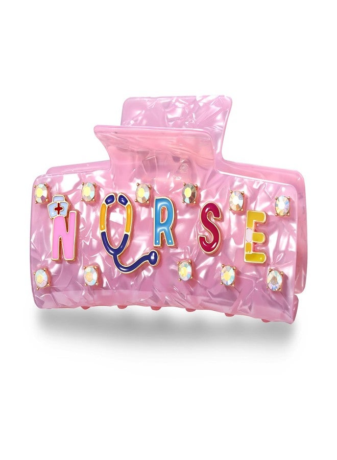 BVGA Nurses Day Hair Clips Pink Acetate NURSE Hat Stethoscope Heart Hair Claw for Women Nursing Graduation Hair Accessories Outfits Gifts(Pattern A) - Image 1