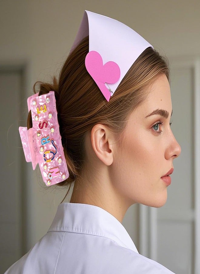 BVGA Nurses Day Hair Clips Pink Acetate NURSE Hat Stethoscope Heart Hair Claw for Women Nursing Graduation Hair Accessories Outfits Gifts(Pattern A) - Image 4
