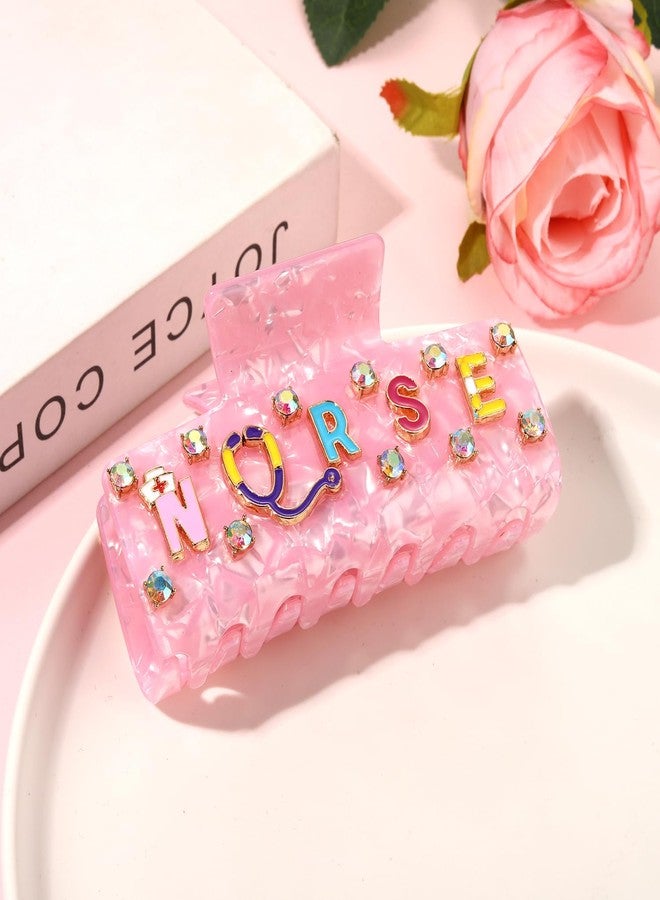 BVGA Nurses Day Hair Clips Pink Acetate NURSE Hat Stethoscope Heart Hair Claw for Women Nursing Graduation Hair Accessories Outfits Gifts(Pattern A) - Image 5