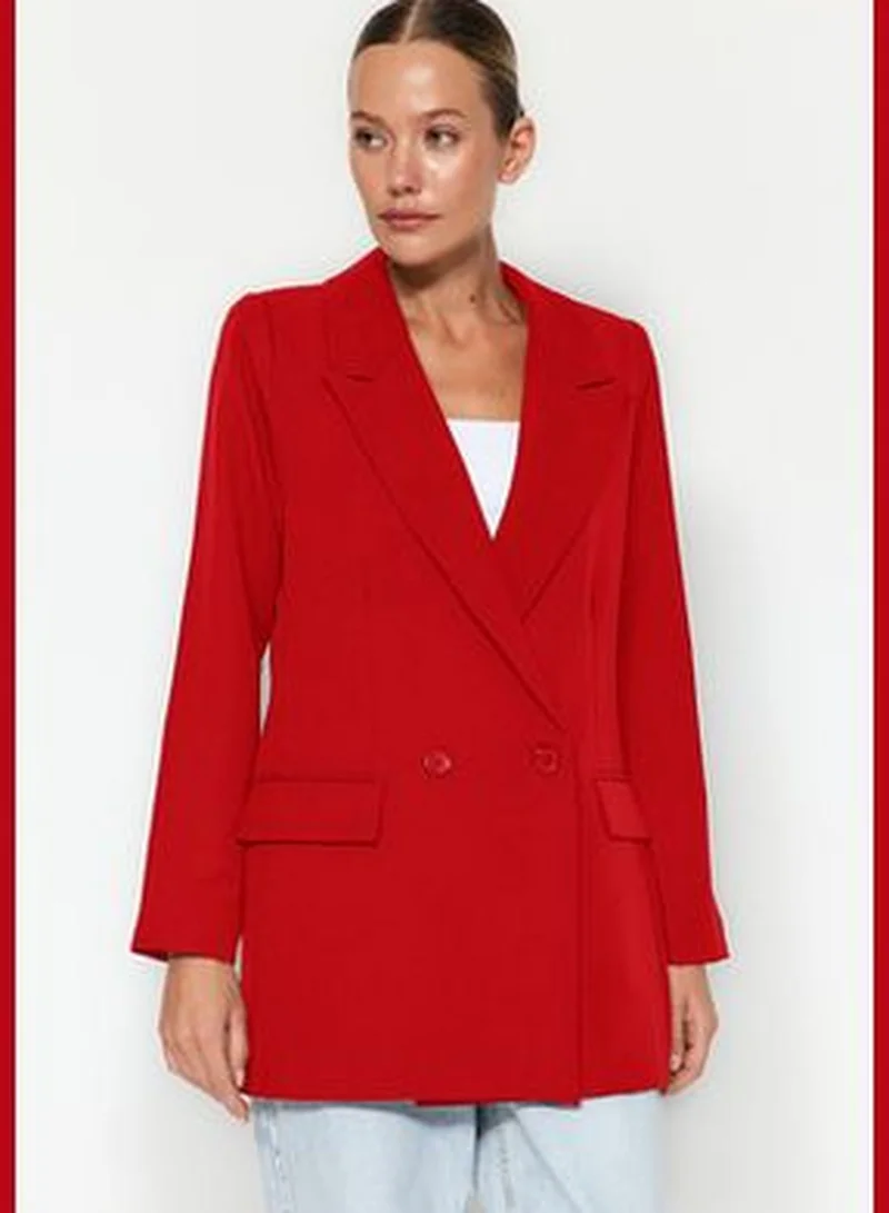 trendyol Red Regular Lined Double Breasted Blazer with Closure TWOSS20CE0059