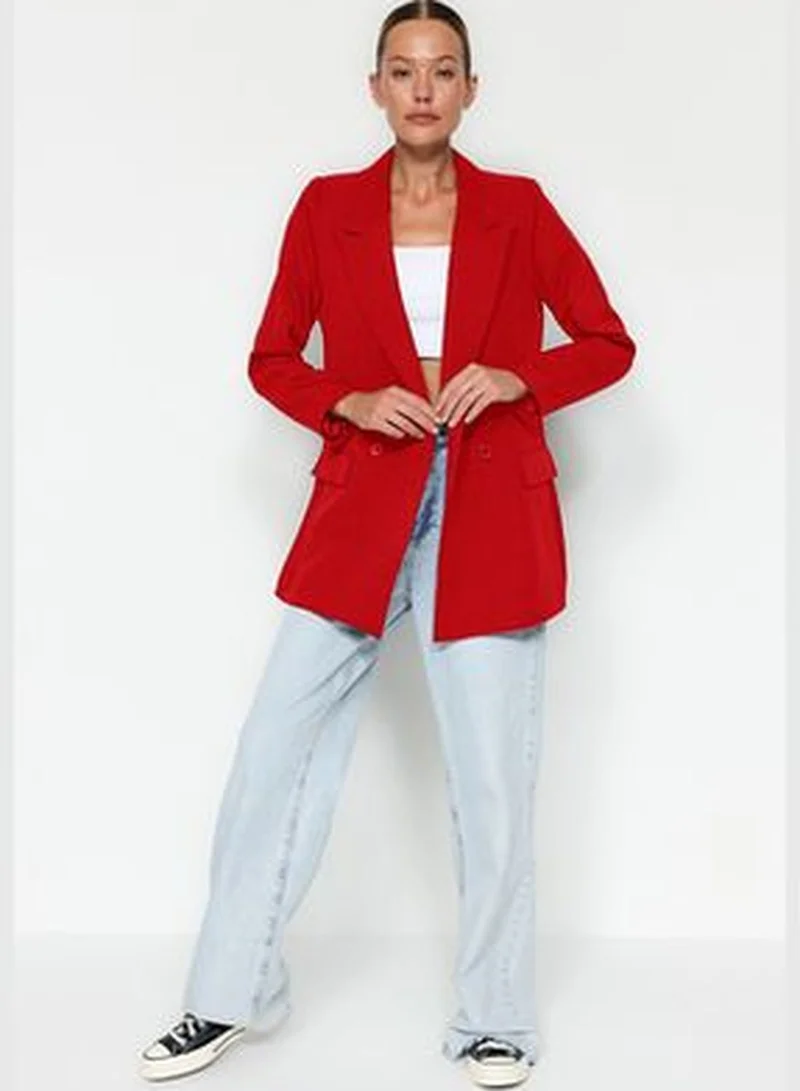 trendyol Red Regular Lined Double Breasted Blazer with Closure TWOSS20CE0059