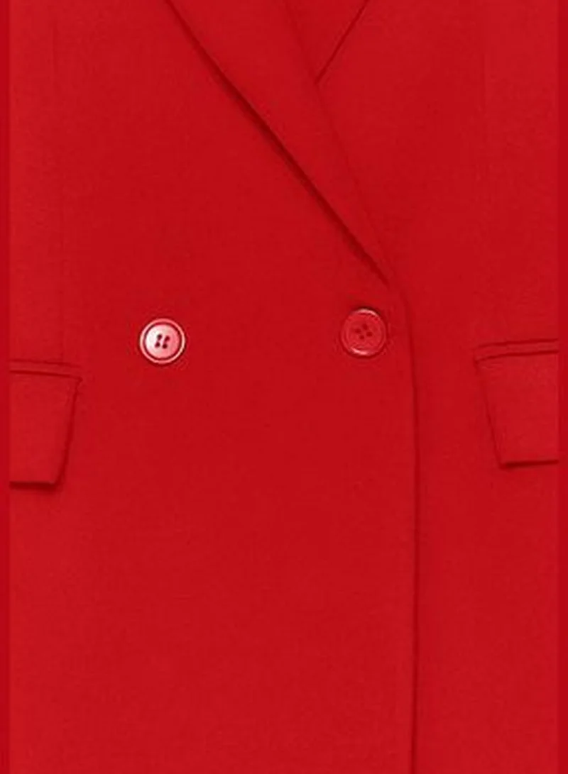 trendyol Red Regular Lined Double Breasted Blazer with Closure TWOSS20CE0059