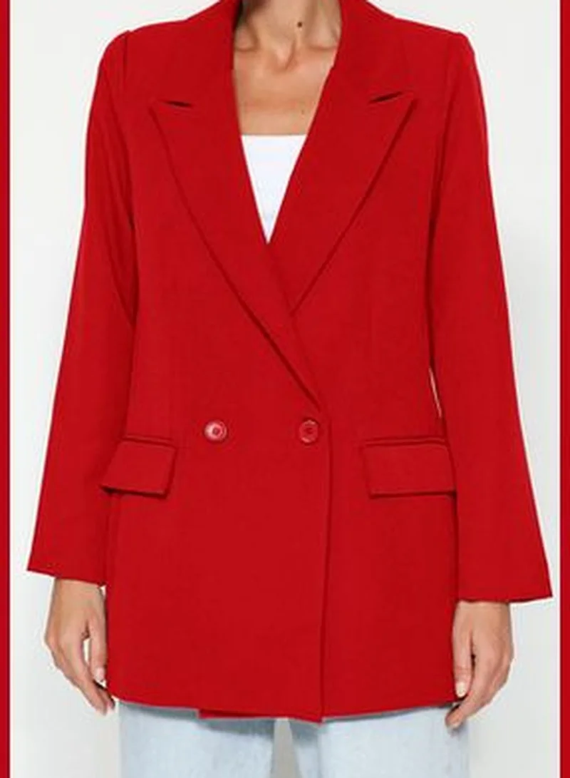 trendyol Red Regular Lined Double Breasted Blazer with Closure TWOSS20CE0059