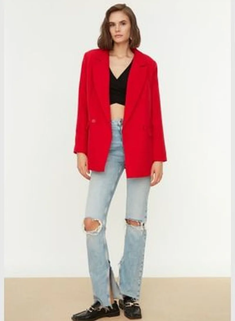 trendyol Red Regular Lined Double Breasted Blazer with Closure TWOSS20CE0059