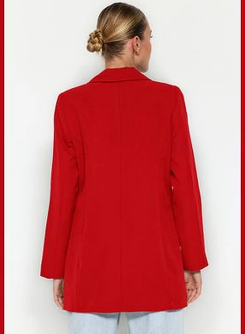 trendyol Red Regular Lined Double Breasted Blazer with Closure TWOSS20CE0059