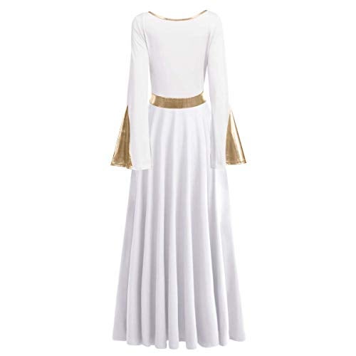 IMEKIS فستان رقص ليتورجي للنساء بلون معدني مع كتل لونية بأكمام طويلة جرسية - Image 2