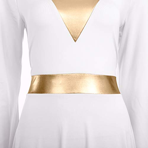 IMEKIS فستان رقص ليتورجي للنساء بلون معدني مع كتل لونية بأكمام طويلة جرسية - Image 5