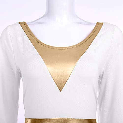 IMEKIS فستان رقص ليتورجي للنساء بلون معدني مع كتل لونية بأكمام طويلة جرسية - Image 4