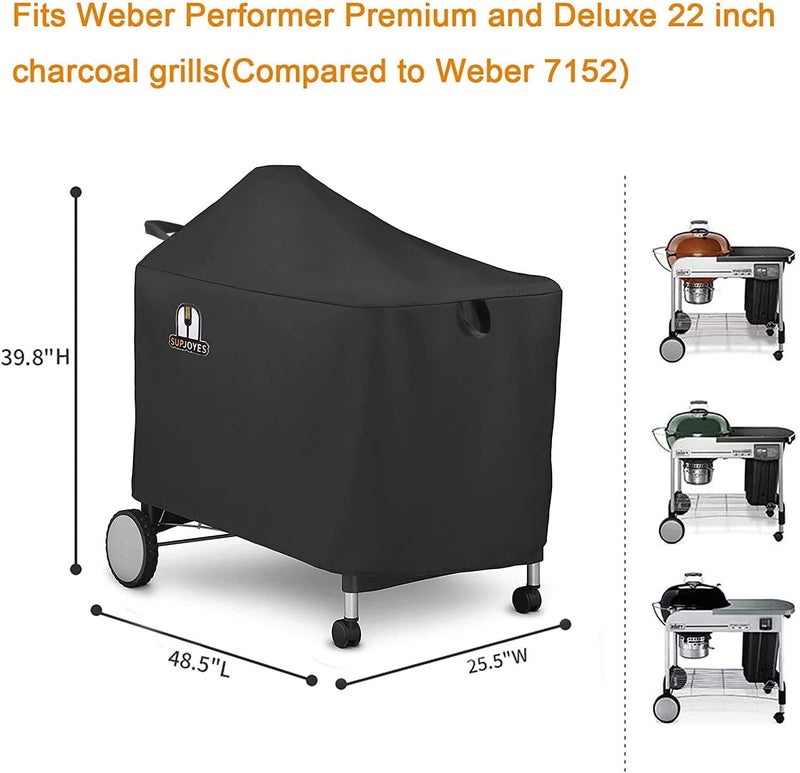 SUPJOYES غطاء شواية لـ Weber Performer Deluxe Charcoal، أغطية شواء مقاس 22 بوصة، ملحقات فاخرة مقاومة للماء عالية التحمل لشوايات Weber 7152 Performer Charcoal - Image 2