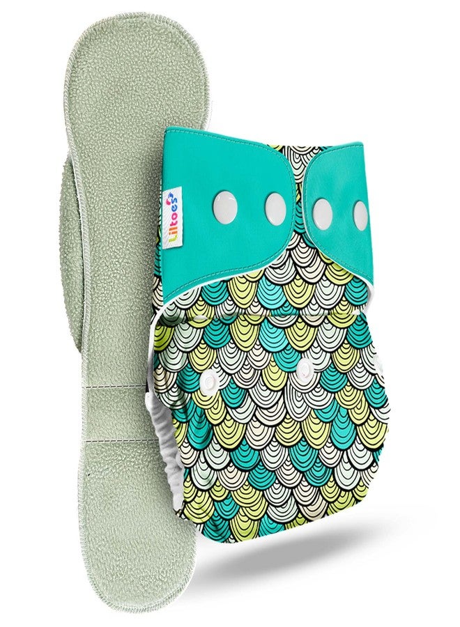 LILTOES Cloth Diapers For New Born Babies 0 to 3 Years | Freesize Adjustable and Reusable | Premium Cloth Nappies Pack of 1 (1 Cloth Diaper + 1 Insert) | (Maze Green) - Image 1