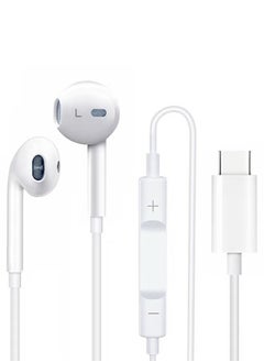 USB-C Wired Headphones for iPhone – In-Ear Earbuds with Built-in Microphone u0026 Volume Control, White