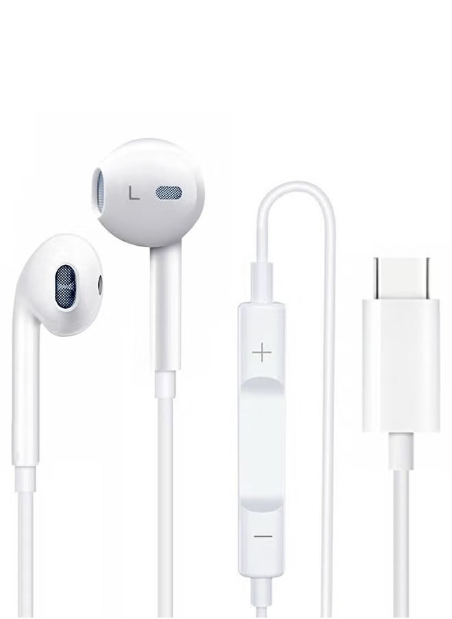 Generic - USB-C Wired Headphones for iPhone – In-Ear Earbuds with Built-in Microphone u0026 Volume Control, White - Image 1