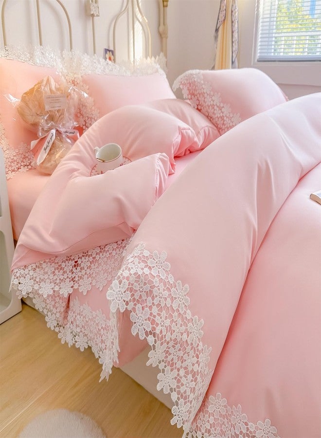IHOUSTRIY Lace Duvet Cover Twin Size, Chic Ruffle Beddding Set, 2 Pieces Comforter Cover Set with Zipper Closure, Girl Bedding with Pillowcase - Image 1
