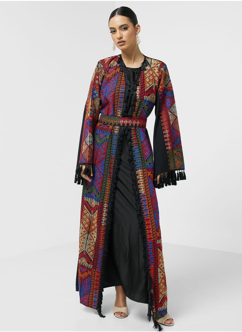 hayas closet - Embroidered Belted Abaya - Image 1