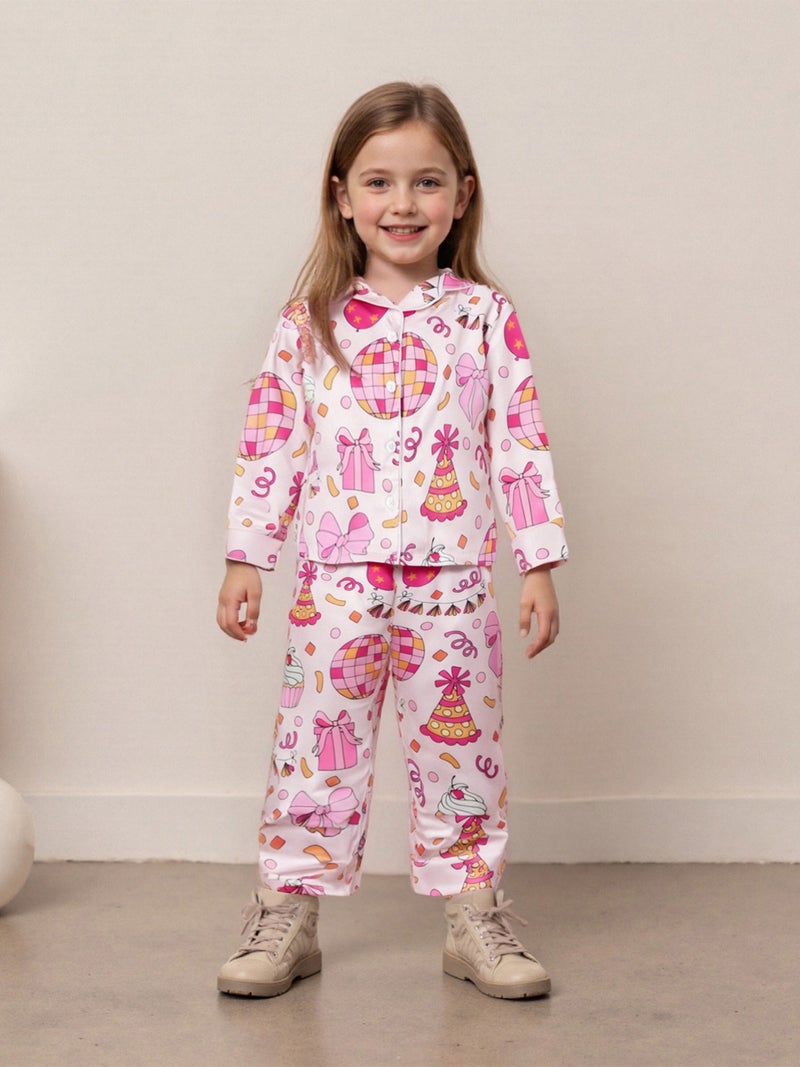 2Pcs Pajamas Sets for Toddler Girls Cute Birthday Party Nightwear Long Sleeve Button Down Tops with Pants Sleepwear - Image 2