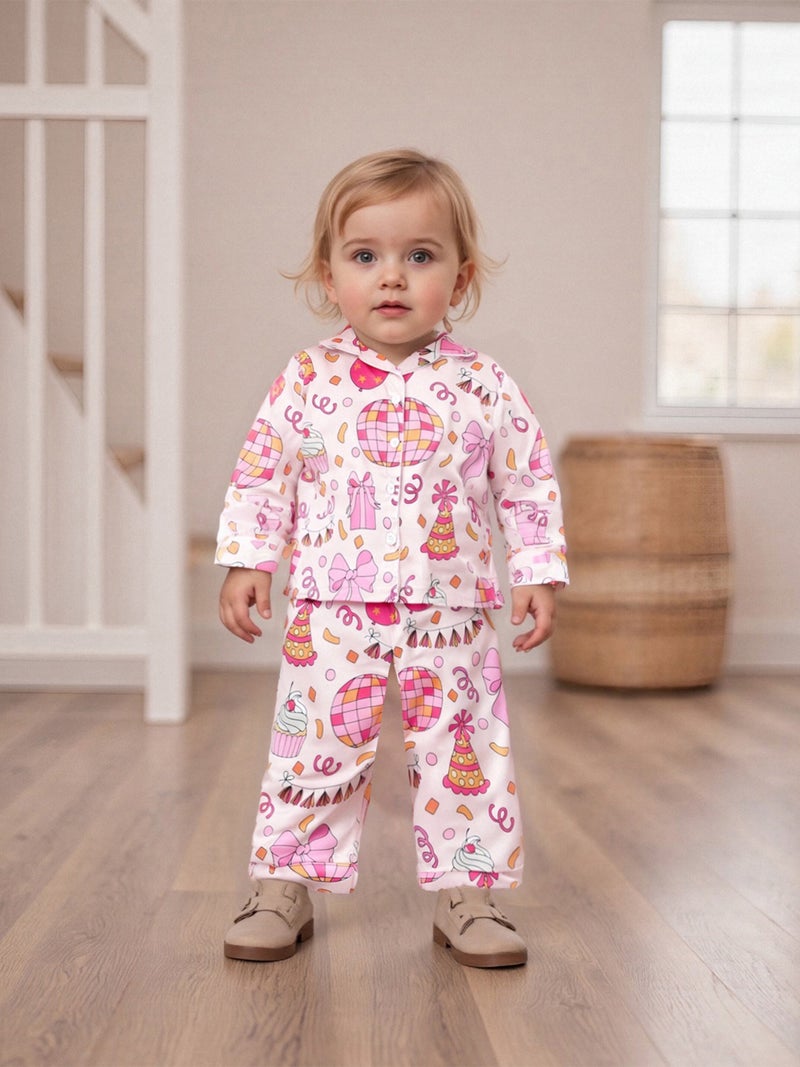 2Pcs Pajamas Sets for Toddler Girls Cute Birthday Party Nightwear Long Sleeve Button Down Tops with Pants Sleepwear - Image 4