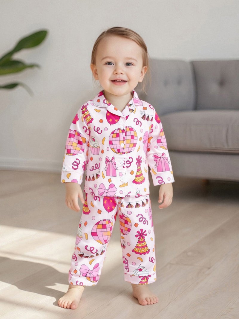 2Pcs Pajamas Sets for Toddler Girls Cute Birthday Party Nightwear Long Sleeve Button Down Tops with Pants Sleepwear - Image 3