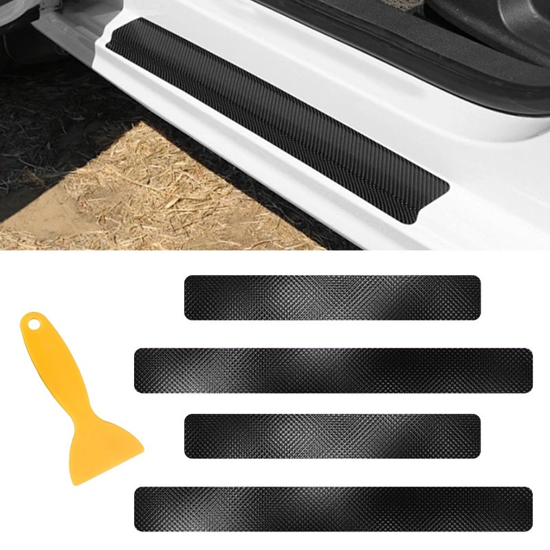 Hirificing Black Door Sill Guard Protector 4PCS 3D Carbon Fiber AntiScratch Door Entry Edge Bumper Sill Scuff Plate Trim FrontRear Door Threshold Protector Cover Sticker Strips