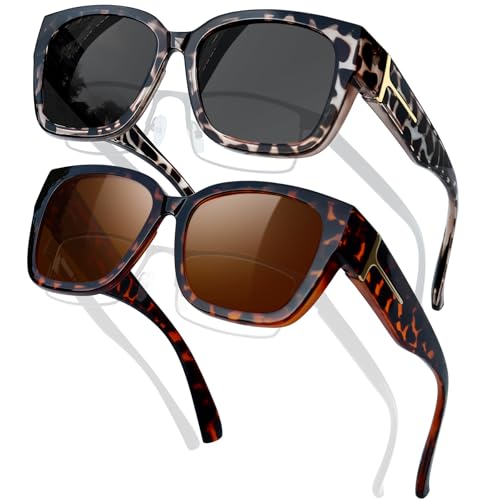 KANASTAL Polarized Fit Over Glasses Sunglasses for Women Men UV400 Protection Oversized Square Sun Glasses Fashion Trendy Wrap Around Shades Tortoise Brown and Gray Leopard Print - Image 1