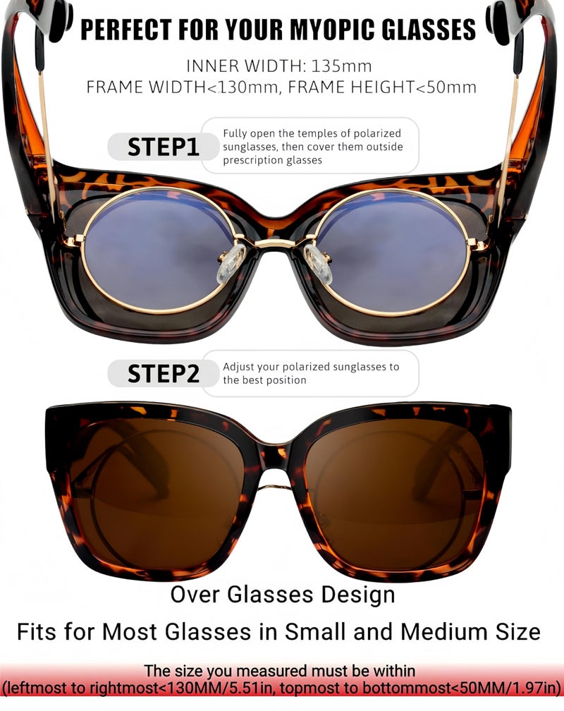 KANASTAL Polarized Fit Over Glasses Sunglasses for Women Men UV400 Protection Oversized Square Sun Glasses Fashion Trendy Wrap Around Shades Tortoise Brown and Gray Leopard Print - Image 5