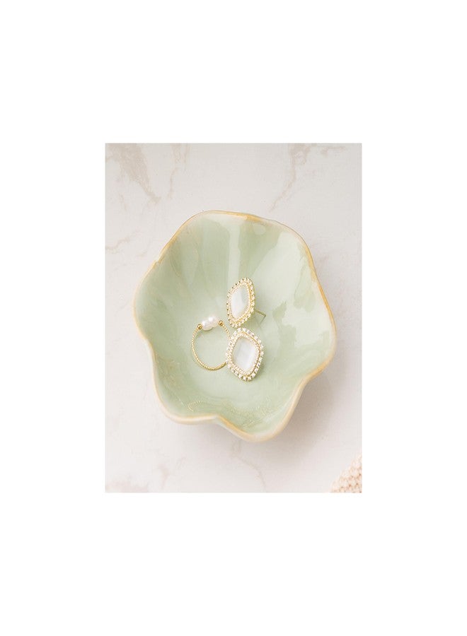 Mecaikru Ceramic Trinket Dish, Ring Tray, Decorative Jewelry Dish for Earrings Necklaces Watch Keys, for Women, White Green - Image 1