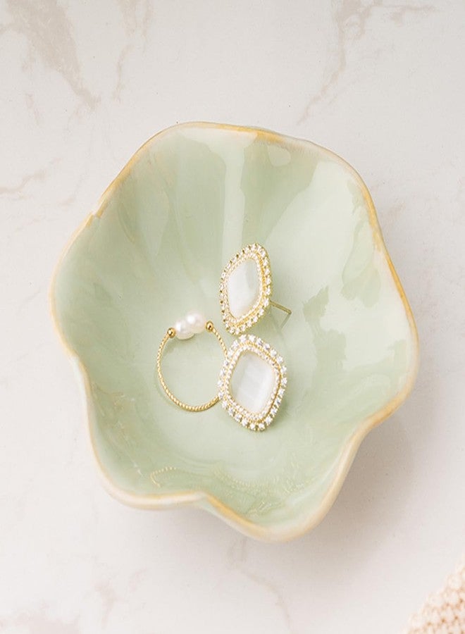 Mecaikru Ceramic Trinket Dish, Ring Tray, Decorative Jewelry Dish for Earrings Necklaces Watch Keys, for Women, White Green - Image 2