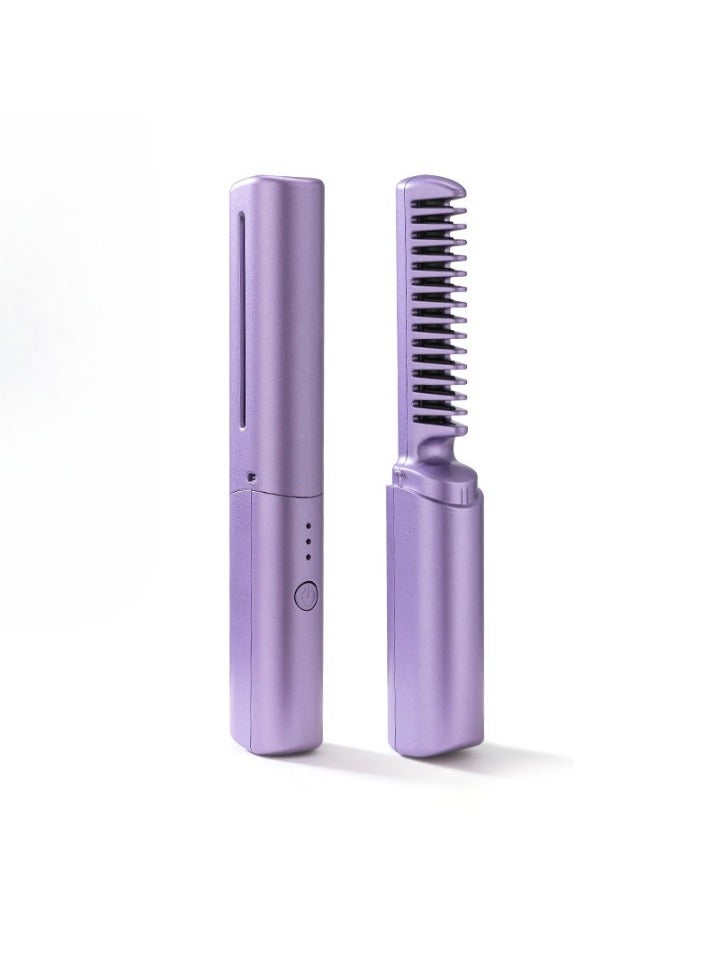 AROAQ Portable Wireless Hair Straightener For Travel, Rechargeable Mini Hair Straightener, Anti-scald Straightener Curling Comb, Hot Comb Hair Straightener For Women, (Purple) - Image 1