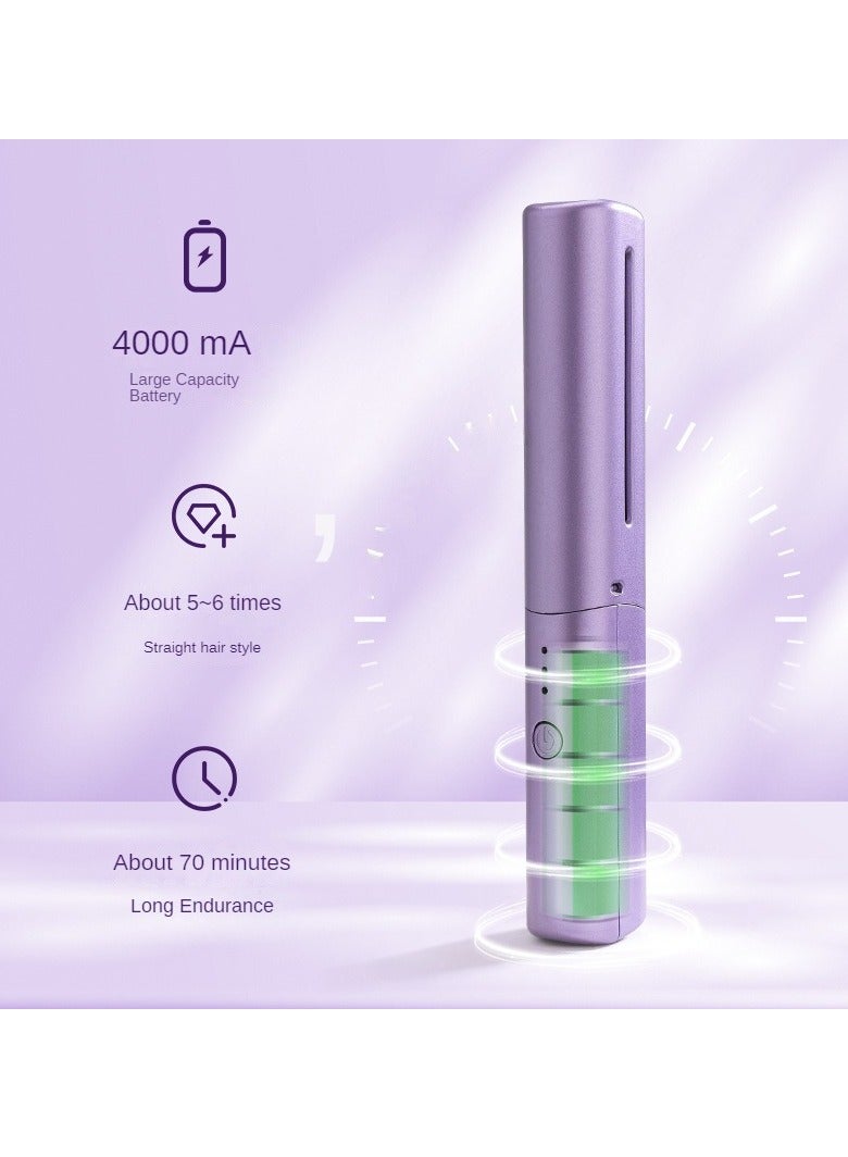 AROAQ Portable Wireless Hair Straightener For Travel, Rechargeable Mini Hair Straightener, Anti-scald Straightener Curling Comb, Hot Comb Hair Straightener For Women, (Purple) - Image 3