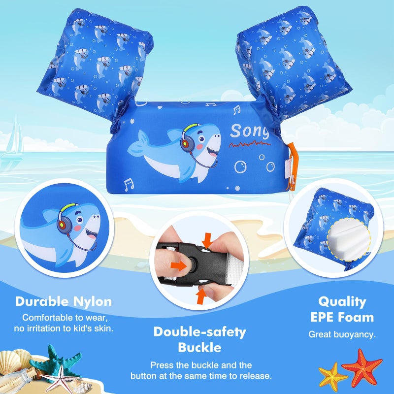 MoKo Swim Arm Band for Kids 20-30-40-50lbs, Clearance Toddler Swim Vest Cute Cartoon Swimming Wings Pool Floats Sleeve Children Water Sports Learning Swim Training Equipment, Blue & Shark - Image 3