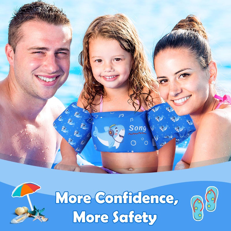 MoKo Swim Arm Band for Kids 20-30-40-50lbs, Clearance Toddler Swim Vest Cute Cartoon Swimming Wings Pool Floats Sleeve Children Water Sports Learning Swim Training Equipment, Blue & Shark - Image 2
