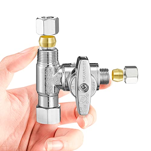 Ondiomn Tee Stop Valve Add-A-Tee Valve, 3/8" Compression Faucet T Adapter Connector Splitter for Dishwasher Washing Machine Toilet Supply Line(3/8x3/8x3/8) - Image 1