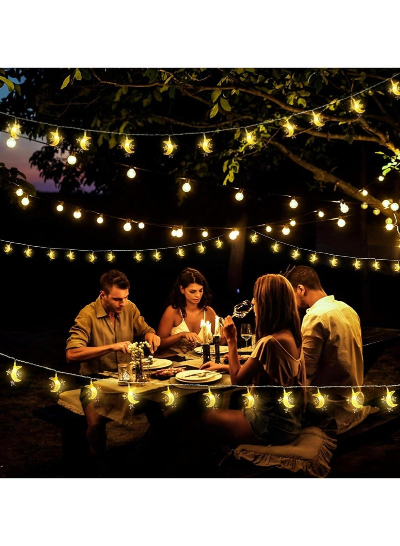 Versatile LED Star Lights - 10 Feet Waterproof String Lights with 20 Bright Bulbs, Perfect for Weddings, Ramadan Decorations, Creating Warm Atmosphere Indoor Outdoor (1 Branch Crescent and Star) - Image 3