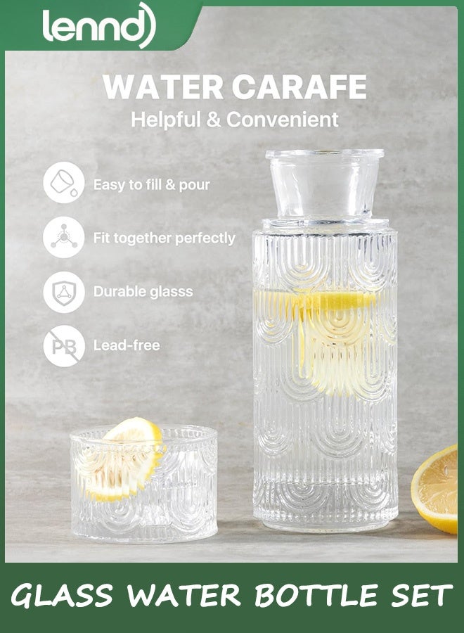 LENND Glass water pitcher set, with lid, 600ml glass water bottle and 170ml drinking glass lid, suitable for bedrooms, bathrooms, hotels and restaurants, elegant juice and mouthwash containers. - Image 3