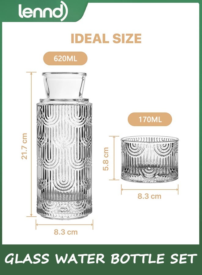 LENND Glass water pitcher set, with lid, 600ml glass water bottle and 170ml drinking glass lid, suitable for bedrooms, bathrooms, hotels and restaurants, elegant juice and mouthwash containers. - Image 4