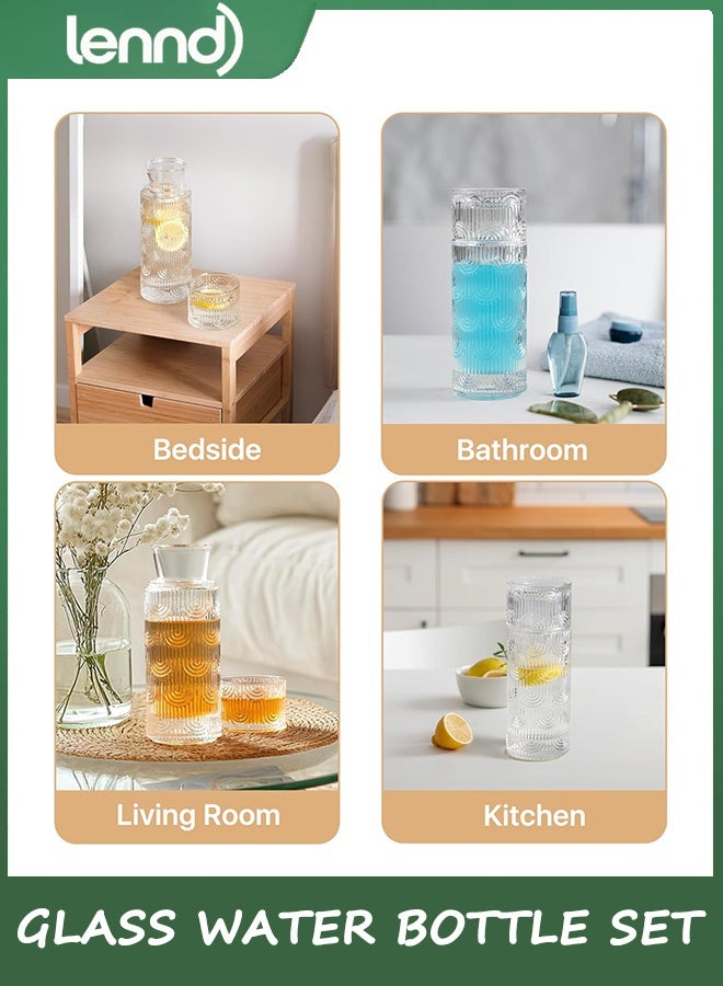 LENND Glass water pitcher set, with lid, 600ml glass water bottle and 170ml drinking glass lid, suitable for bedrooms, bathrooms, hotels and restaurants, elegant juice and mouthwash containers. - Image 5