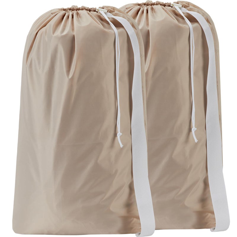 HOMEST 2 Pack XL Nylon Laundry Bag with Strap, Large Dirty Garments Organizer, Easy Fit a Hamper or Clothing Basket, Can Carry Up to 4 Loads of Clothes, Beige - Image 1