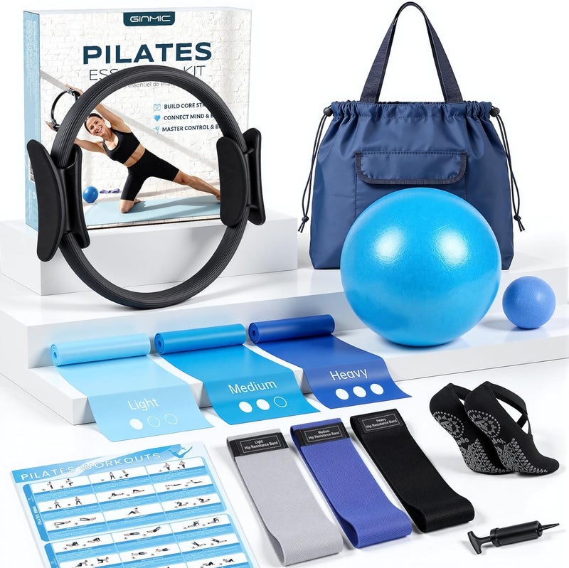 GINMIC Complete Pilates Kit for Home Workouts - Includes Ring, Ball, Resistance Bands, Socks, and Guide - Image 1