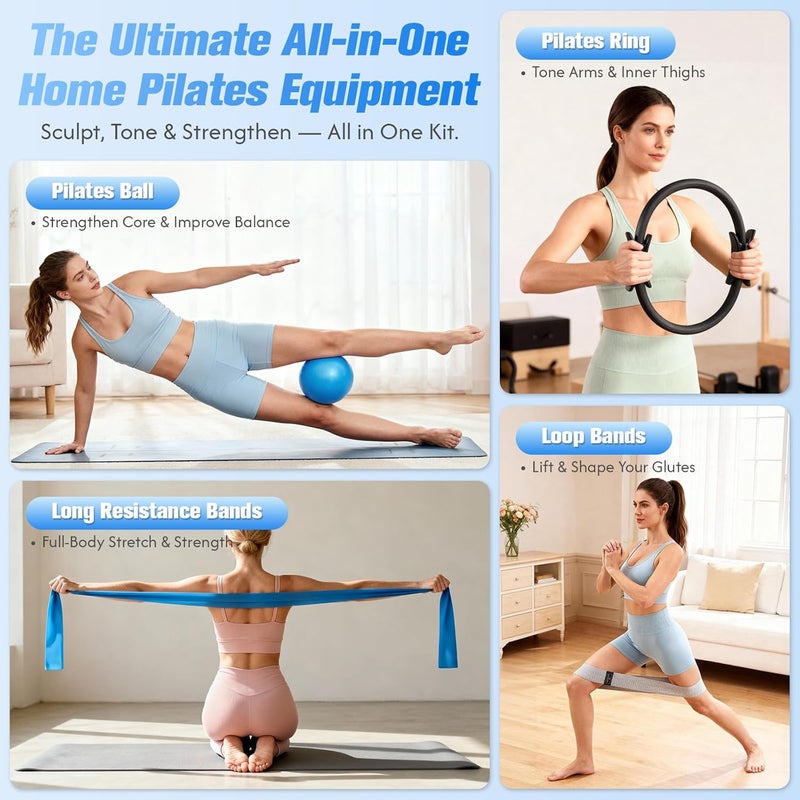 GINMIC Complete Pilates Kit for Home Workouts - Includes Ring, Ball, Resistance Bands, Socks, and Guide - Image 2