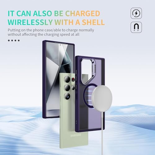 DIZORO TPU Samsung Galaxy S24 Ultra Case Compatible with Mag Safe&Wireless Charging,with Camera Stand,Military Grade Drop Tested,Translucent Hard Back Soft Edge Back Cover(Titanium Deep) - Image 3