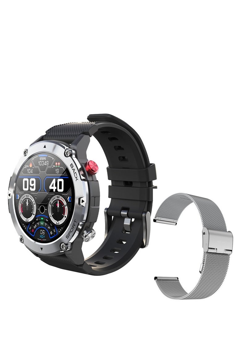 AROAQ Smart Watch Code21 With Bluetooth Calling, Fitness Tracker With Heart Rate Monitor, Multifunctional Waterproof Sleep Smart Watch For Men, Silver shell (Milan silver + black silicone) - Image 1