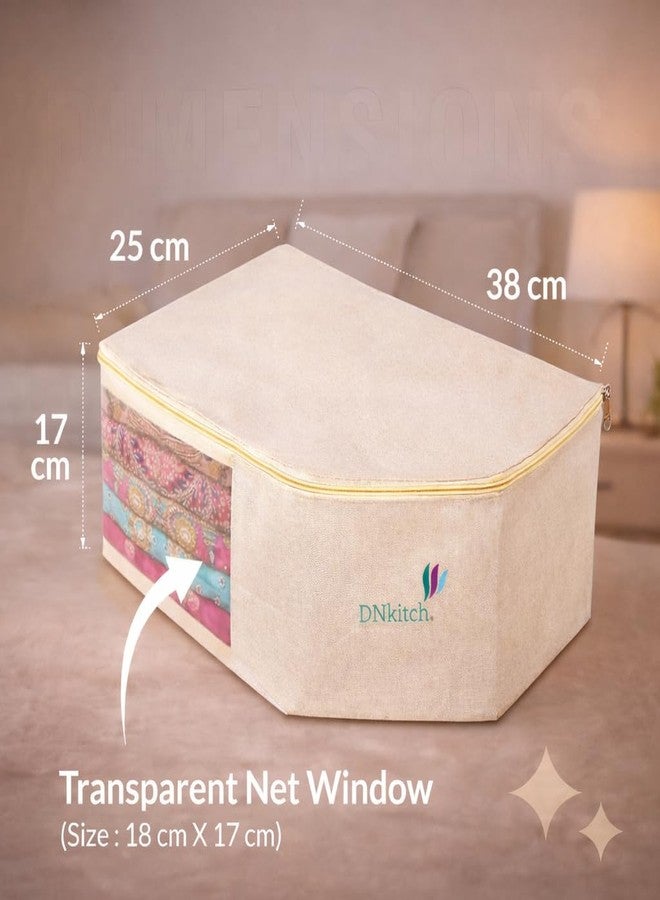 DNkitch Blouse Cover Storage Bag Cotton Canvas Saree & Blouse Organizer with Transparent Window Zip Storage Box for Wardrobe Closet Travel 38x25x17 cm (2) - Image 3