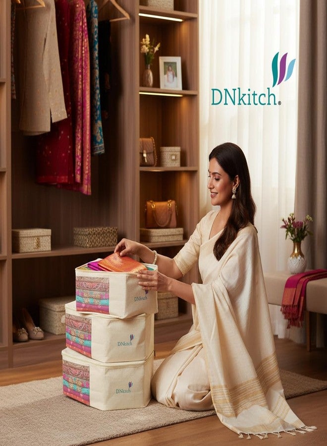 DNkitch Blouse Cover Storage Bag Cotton Canvas Saree & Blouse Organizer with Transparent Window Zip Storage Box for Wardrobe Closet Travel 38x25x17 cm (2) - Image 5