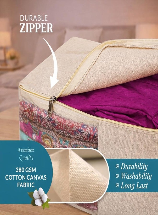 DNkitch Blouse Cover Storage Bag Cotton Canvas Saree & Blouse Organizer with Transparent Window Zip Storage Box for Wardrobe Closet Travel 38x25x17 cm (2) - Image 4