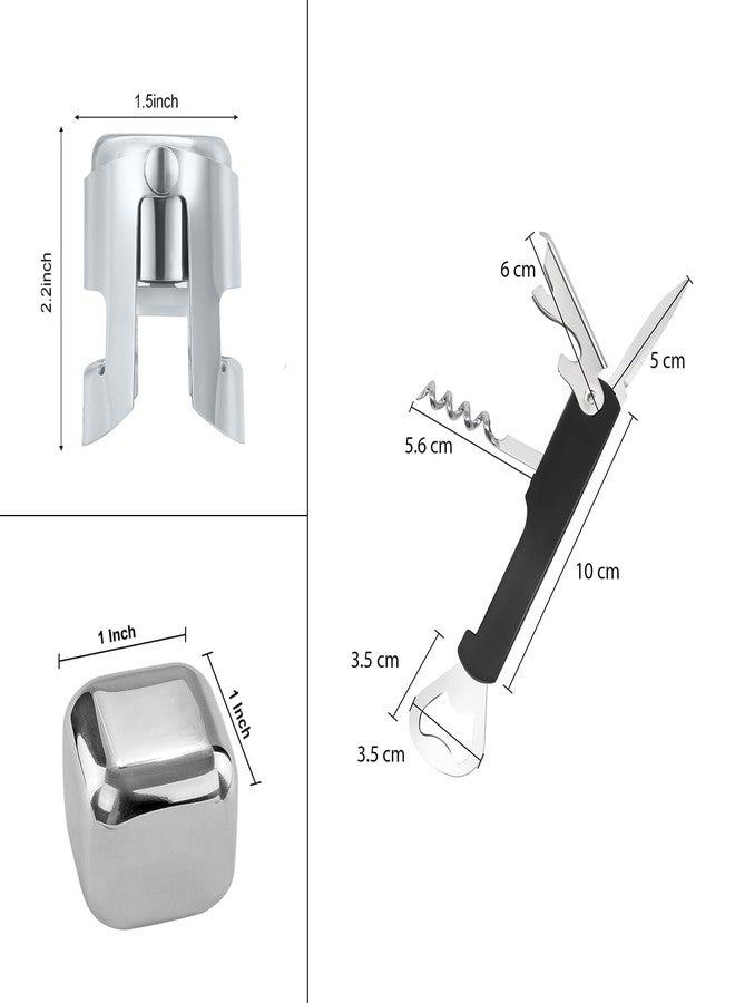 JOYUS 1 Wine Bottle Opener 3 in 1, 1 Champagne/Wine Sealer Stopper, 2 Wine Chillers Metal Ice Cube, for Waiters-Bartenders Servers, Sommelier, Restaurant, Stainless Steel Reusable, Compact Multicolor - Image 2