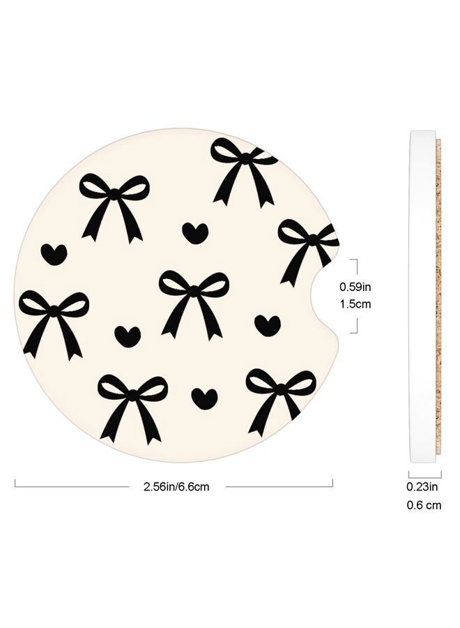 lethooly Ceramic Car Coasters – Absorbent Car Cup Holder Coaster Set for Women, Cute Aesthetic Car Accessories for Girls, 2 Pack, Black Bow Pattern - Image 5