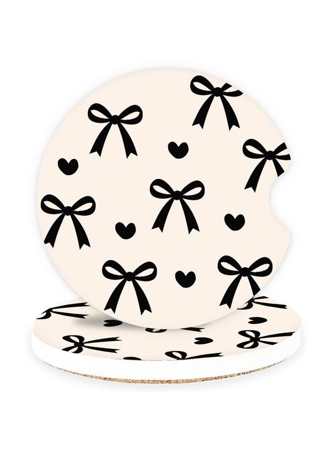 lethooly Ceramic Car Coasters – Absorbent Car Cup Holder Coaster Set for Women, Cute Aesthetic Car Accessories for Girls, 2 Pack, Black Bow Pattern - Image 1